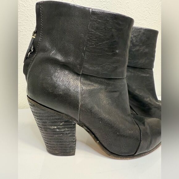 Rag & Bone Newbury Black Leather Booties Size 7.5 Block Heel - Picture 5 of 9